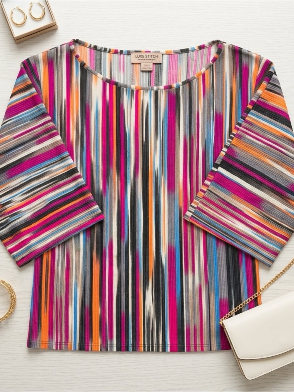 Women's Multicolor Striped Bell-Sleeve Tunic Top